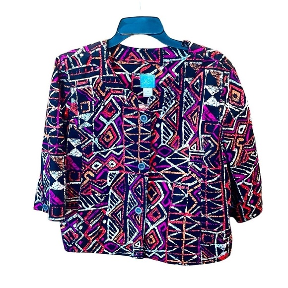 Lark Lane Jackets & Blazers - Lark Lane 3/4 sleeve abstract tribal swing style button jacket 16 pink orange
